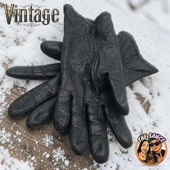Fownes Vintage Leather Driving‎ Gloves Women 7 Black Pebbled Classic Old Money