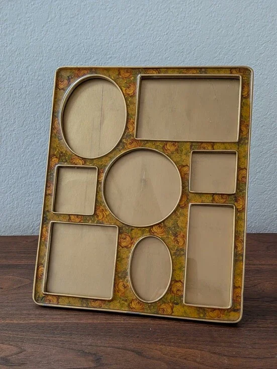 Vtg Bucklers Inc Fifth Ave NY Large Collage 8 Picture Frame Floral Enamel Yellow