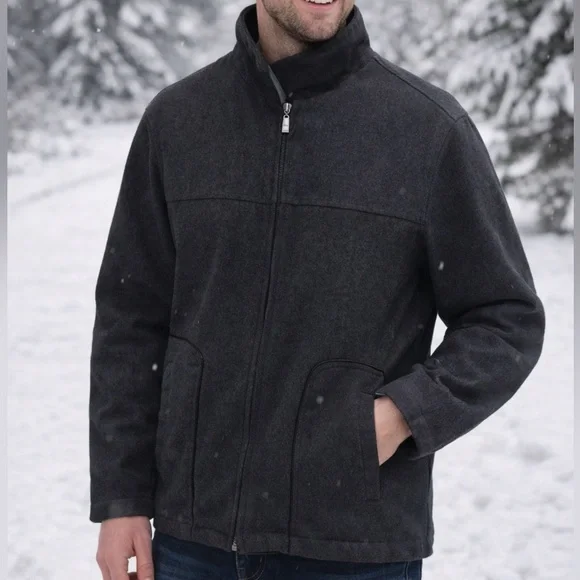 Mens Samsonite Wool Blend Full Zip Jacket | Dark Gray Winter Coat | Medium
