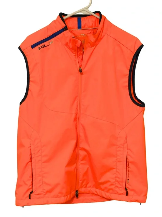 Polo Ralph Lauren RLX Neon Orange Full Zip Golf Wind Vest Men’s Large