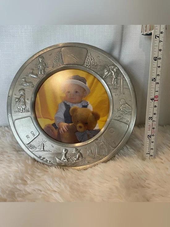 Round Silver Decorative Baby-Themed Picture Frame