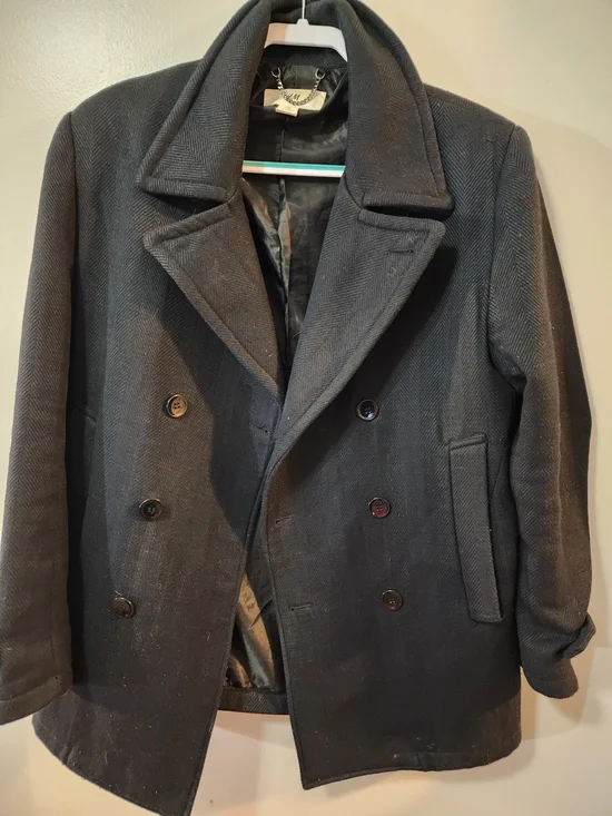 H&M Black Herringbone Wool Blend Peacoat – Men’s 40R
