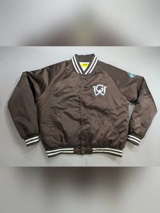 Golf Wang University Satin Bomber Varsity Jacket Size large Brown