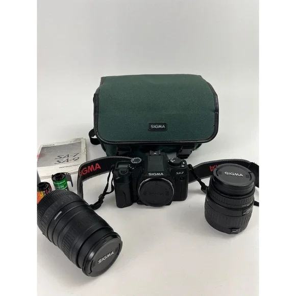 Sigma SA-7 SLR Film Camera w/ 28-80mm Macro and 100-300mm DL Lens w/ Bag Bundle