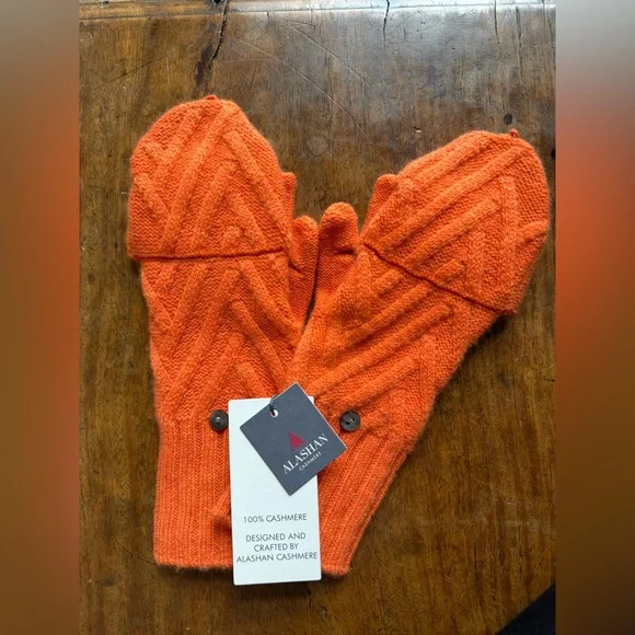 Alashan Cashmere Delaney Flip Top Glove Convertible Mitten Sunset Orange NEW