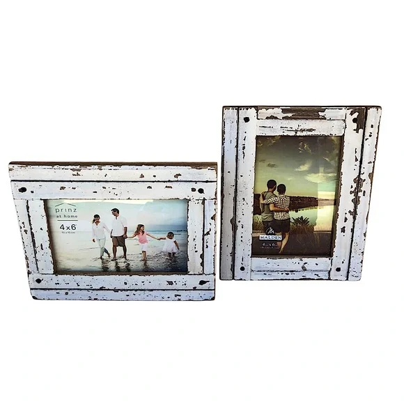 Prinz Homestead 2 Distressed Rustic White Wood Tabletop Or Wall Picture Frame
