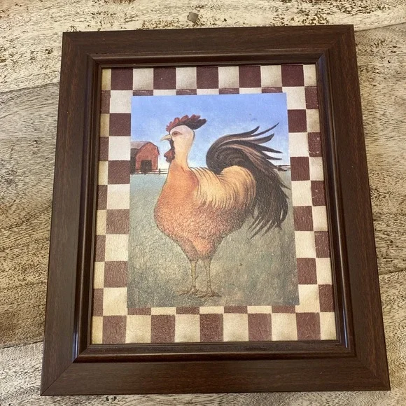 Rooster Hen barn Picture In 12x14 Frame Wall Hanging Decor Vintage Farmhouse