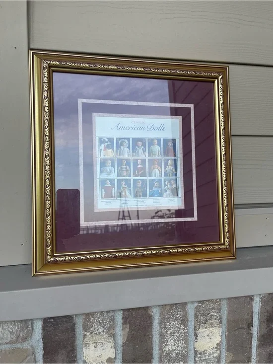 Gold Framed Classic American Dolls Wall Art - Gold Frame, Burgundy Mat 16”-16”
