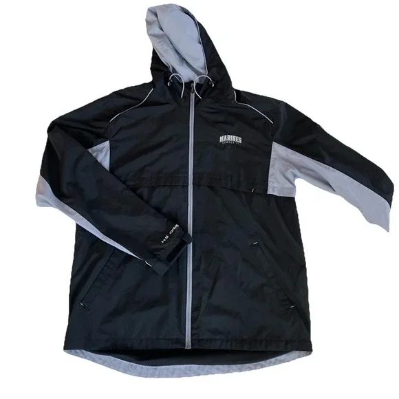 Under Armour Marines Semper Fi Jacket Mens Large Black HoodWindbreaker Zip Read