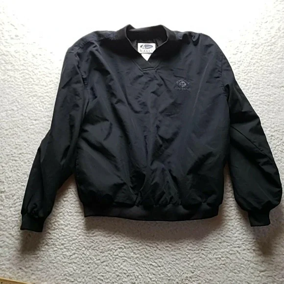 Haley Jacket Mens Medium Black Pullover Windbreaker Elastic Waist Golf Logo