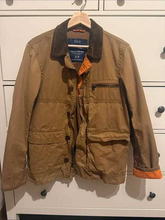 Men's American Eagle Brown Canvas Jacket with Corduroy Collar