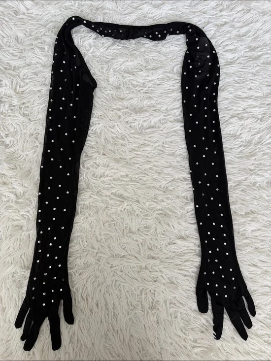 Sheer Mesh Rhinestone Black Gloves Wrap