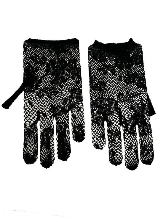 Black Lace Fingerless Gloves – Sheer Stretch – Festival / Costume Style