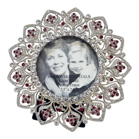 Swarovski Crystals Round Silver Plated Photo Frame‎ 2.5