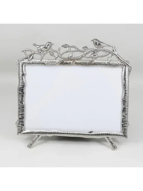 Silver Birds on Branch Picture Frame Nature Birch Bark Textured 4x6 Horizontal