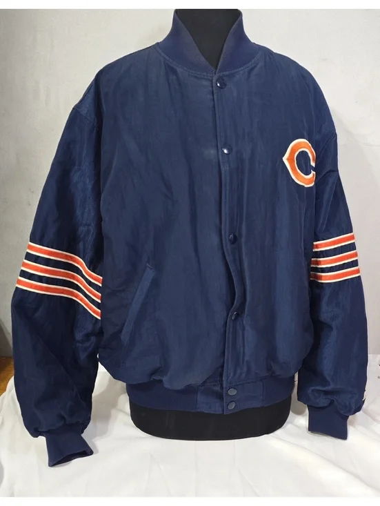 Vtg 90s Chicago Bears Starter Satin Bomber Jacket Authentic Pro Line Men's L Y2K