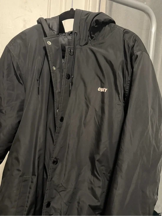 Obey Men's Black Hooded Coach Jacket