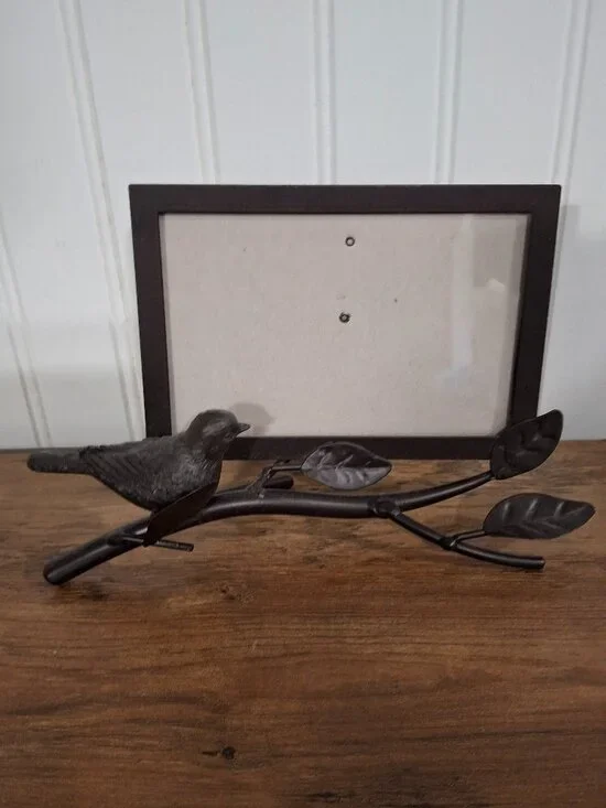 Black Metal Picture Photo Frame Bird On Tree Branch 4x6 Cottagecore Granny Chic