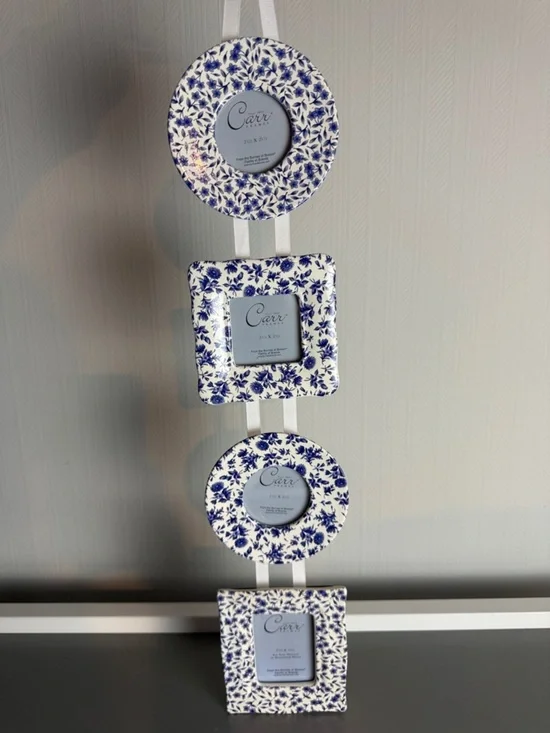 Carr Hanging Photo Frame 4x Blue White Floral Burnes of Boston Cottagecore Decor