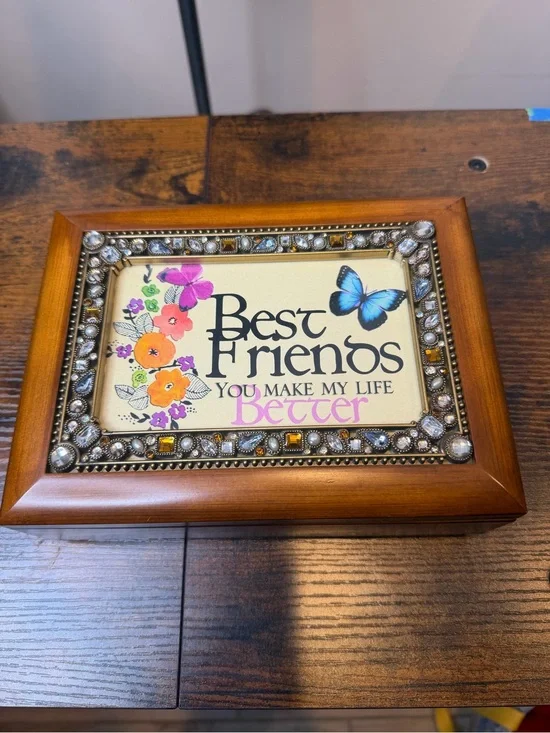 Best Friends Decorative Wood Photo Frame with Embellished Trim - Brown NEW