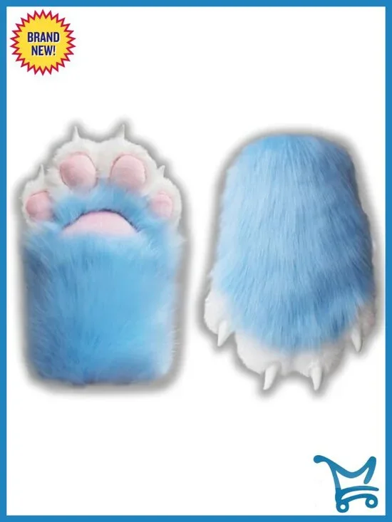 Comfy Furry Paws Faux Fur Fursuit Cat Paw Gloves with Claws Cosplay