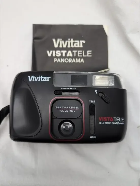 Vivitar Vista tele Focus Free Film Camera with manual TeleWide Panorama untested