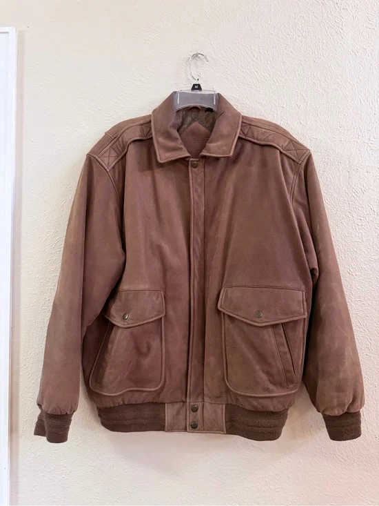 Roundtree Yorke brown leather aviator bomber jacket