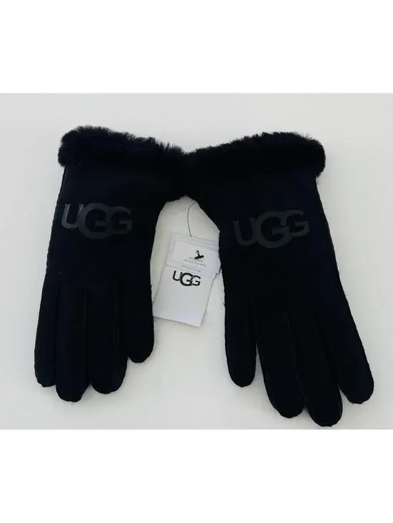 UGG  Womens Black Water Resistant Sheepskin Logo Gloves Size M