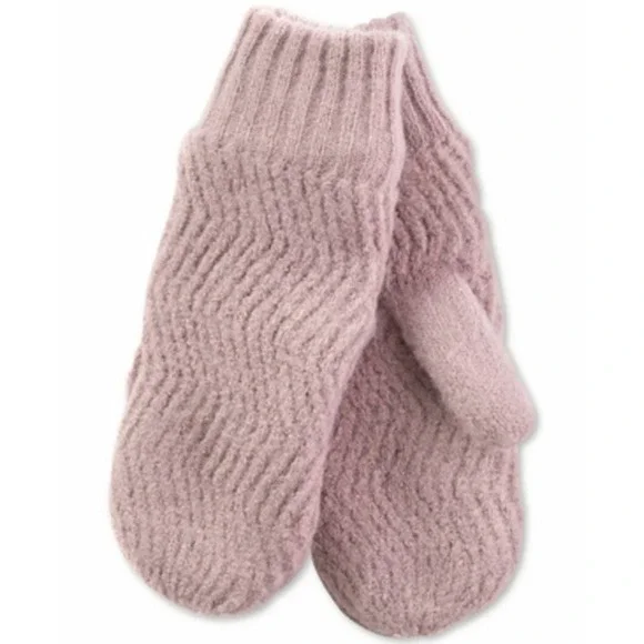 INC Chevron-Knit Mittens Knitt Fleece Chevron Soft Cozy Warm Winter Ribbed,MAUVE