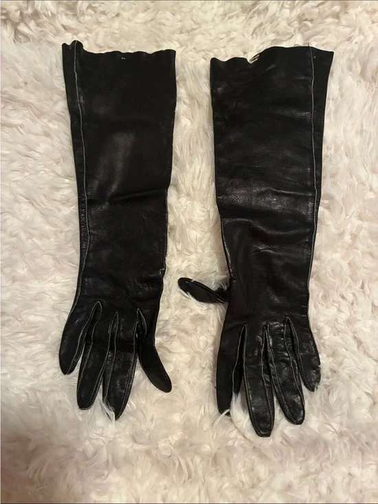 Long Black Leather Opera Gloves