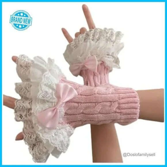 Fingerless Arm Warmers Y2K Grunge Lolita Cosplay Soft Knit Adjustable Fit