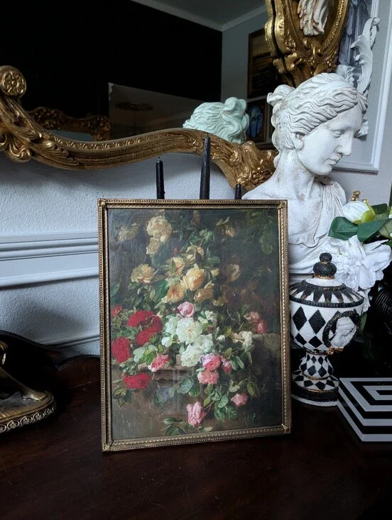 Vintage Gold ornate Brass Metal table top picture frame,  14