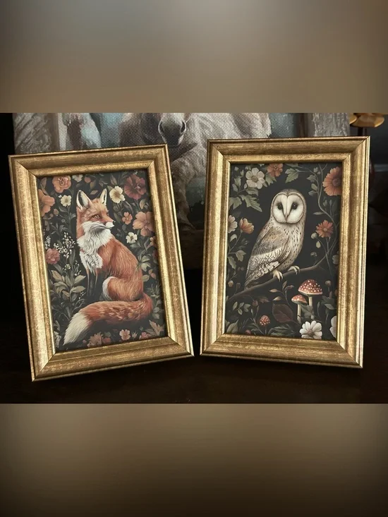 Woodland Animals Fall Leaves Flowers Owl Fox Wood Decor Frame Pictures