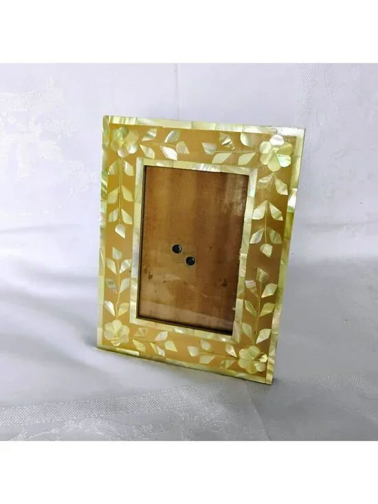 Yellow Mother Of Pearl-Inlay Floral Design Frame for 4x6 Photo