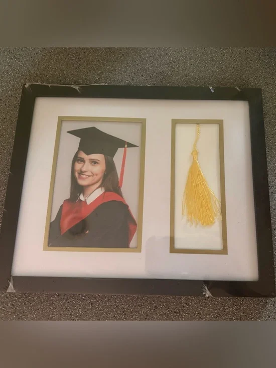 Black Photo Frame with Gold-Trim Mat and Yellow Tassel Display-