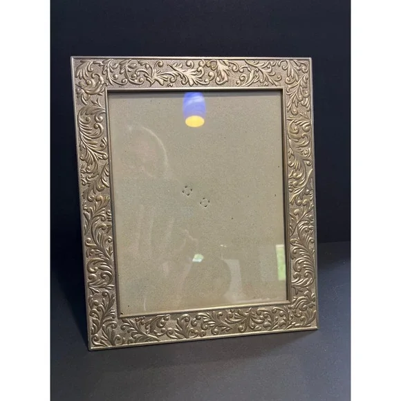 Vintage Silver Ornate Embossed Floral Scroll Picture Frame 8x10 Tabletop Display