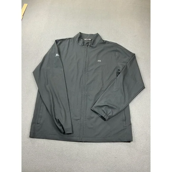 TravisMathew Jacket Mens Large Black Full Zip Golf Windbreaker‎ JLG Logo Stretch