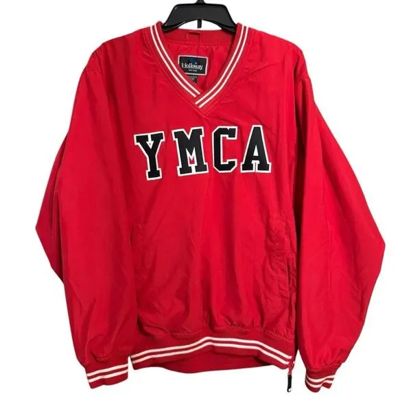 Vintage Holloway YMCA Red Pullover Windbreaker Bomber Unisex Jacket Size Small