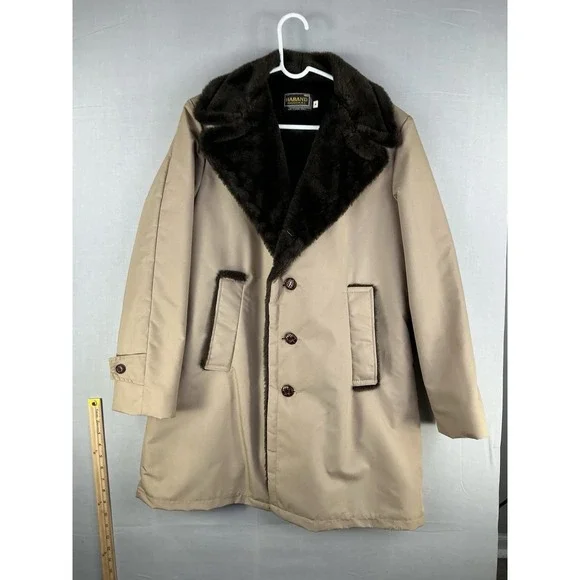 Haband Men's Fur Lined Coat Tan Button Front Warm Winter Jacket Size M