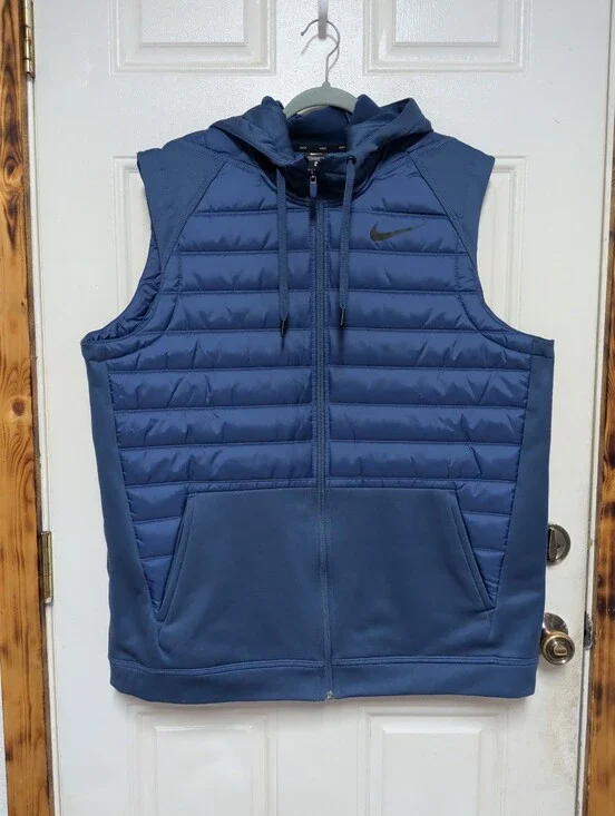 Nike Therma Training Vest Mens Size Large Blue Winterized Full Zip Hooded