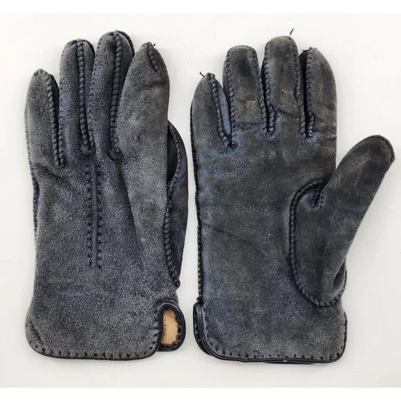 Vintage Grandoe‎ Suede Leather Womens Ladies Blue Lined Gloves Size Large