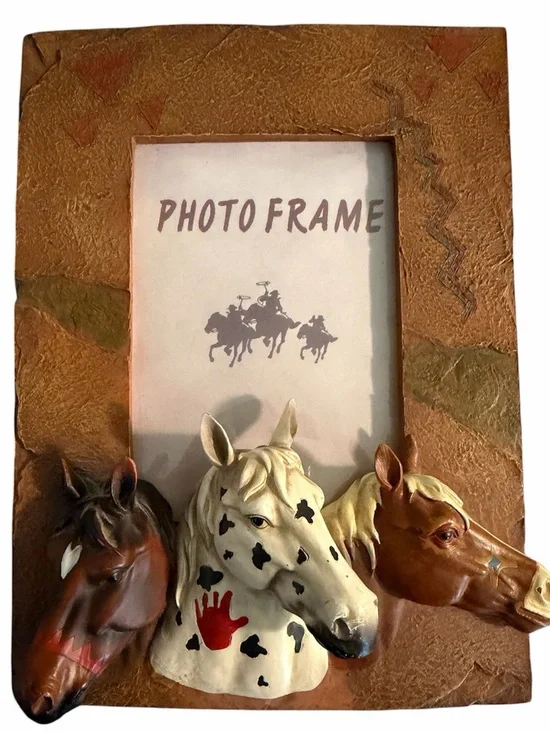 Western Horse Trio Decorative Photo Frame - Brown/Tan 4X6