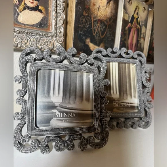 Sienna Ornate Silver Beaded Scroll Picture Frames‎ 4x4 & 3.5x5 Set