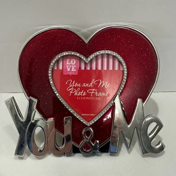You & Me Red Sparkly Heart Picture Frame