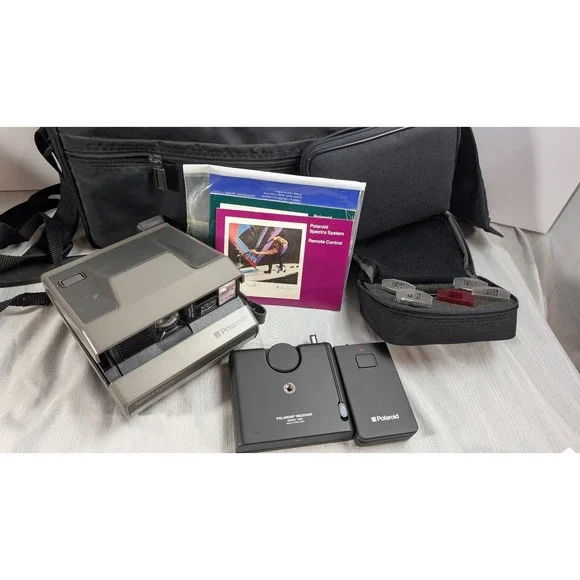 Polaroid Spectra System Camera 7030 Receiver 7020 Remote Bundle Vintage Gray