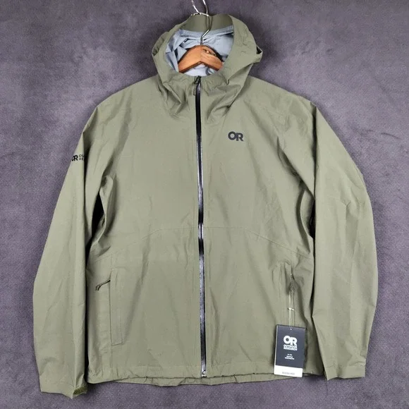 Outdoor Research Stratoburst Stretch Rain Jacket Mens Large Ranger Green NEW