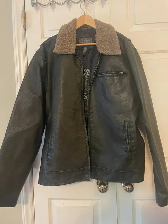 VTG Aeropostale Men's Faux Leather Sherpa Collar Jacket Grunge Streetwear XL