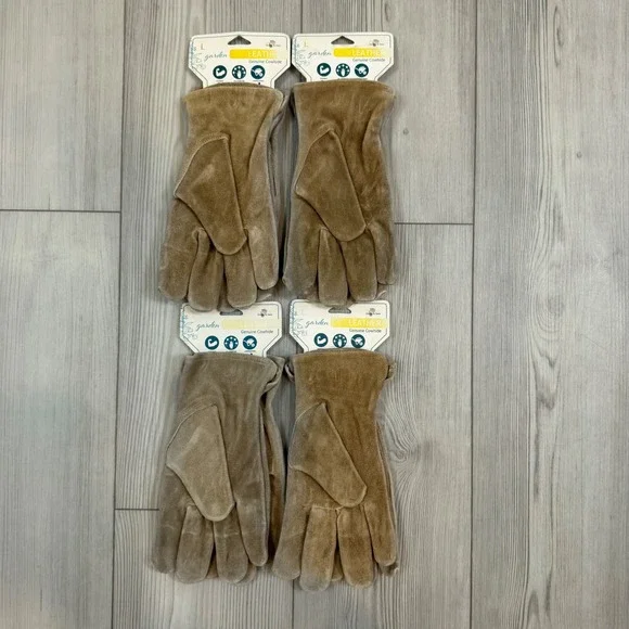 MidWest Quality Gloves Garden Leather Cowhide Work Gloves Lot of 4 Tan 2911M2 L