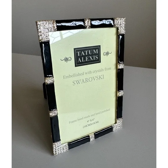 2008 Tatum Alexis Swarovski Crystals Gold and Black Enamel 4X6 Picture Frame