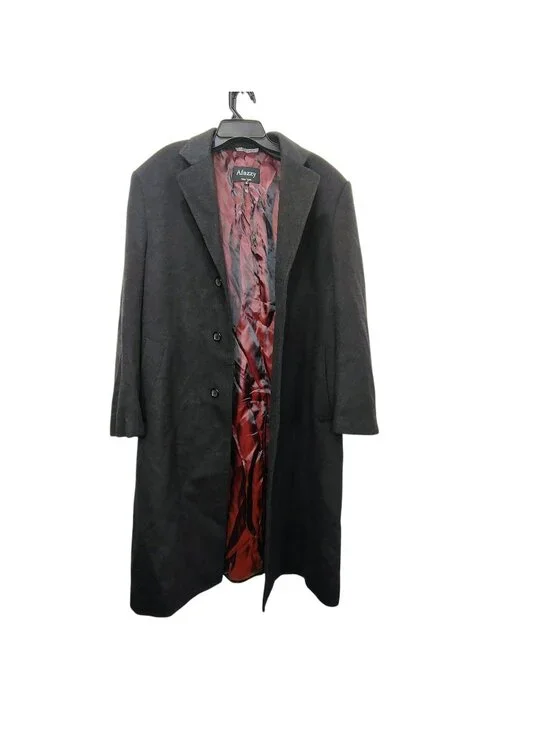 Afazzy New York Mens Size 44 Black Cashmere Blend Overcoat Button Down